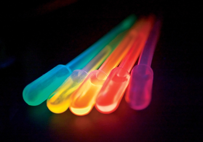 Quantum dots are tiny (2-10 micrometers across!) particles that emit sharp, bright, and vibrant light when hit with light or an electric current. They have diverse uses and are currently used in high definition electronic displays. 